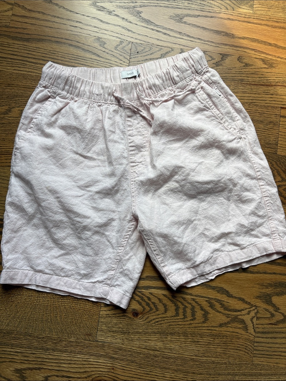 Men’s Onia Soft Blush Linen Drawstring Casual Shorts, Small